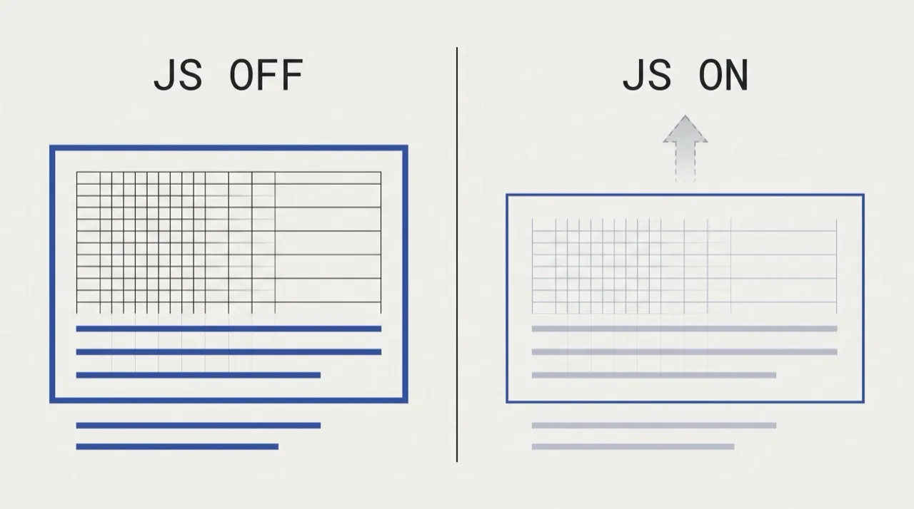 JS 缺席也可读：内容可见不依赖 JS
